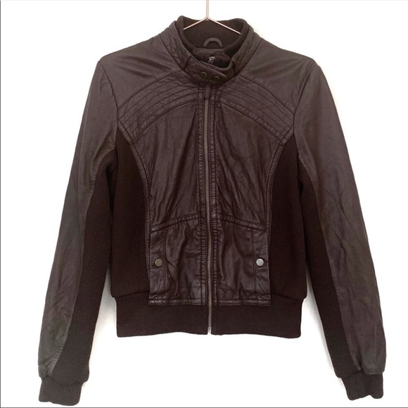 ANTHROPOLOGIE | Women’s Chocolate Brown Leather Moto Jacket Brass Hardware - Picture 5 of 7